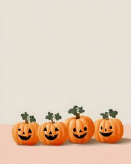 Smiling jack o lanterns in a row