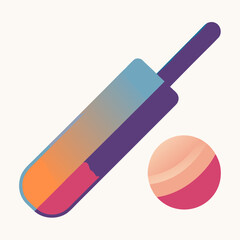 Minimal flat icon of a cricket bat and ball