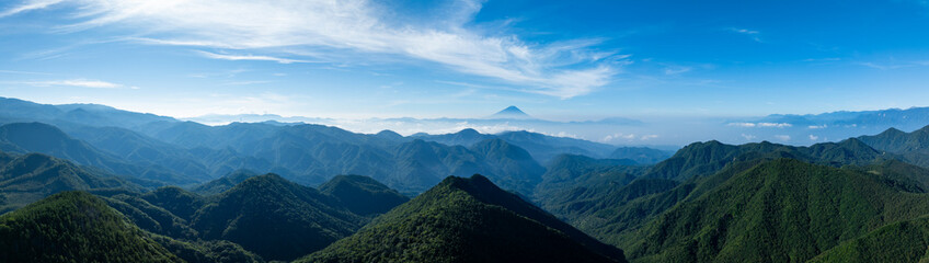 山梨県から撮影した富士山のパノラマ風景