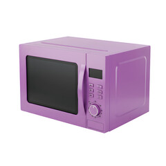 Fototapeta premium Stylish purple microwave oven isolated on white background, modern kitchen appliance, perfect for cooking, heating, and interior design concepts.