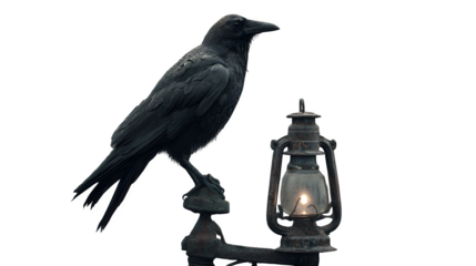 Raven Perched on Lantern, isolated on transparent background