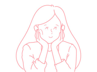 頬に手　女性　イラスト