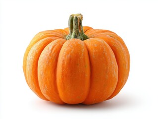 Single pumpkin front view on white background, minimalist still life photography for autumn themes and Thanksgiving designs