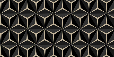 Black geometric cube creative concept triangle overlap square technology background. digital cubes fabric and wallpaper grid block texture background.	