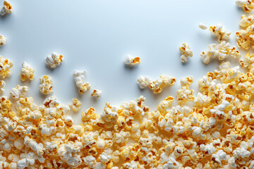Popcorn scattered on white background