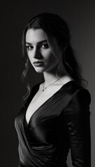 Black and White Studio Portrait Elegant Woman in Shadows