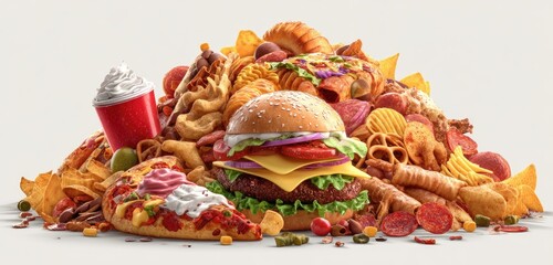 Pile of fast food items