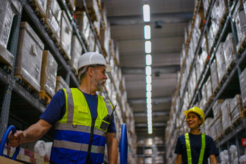 Logistics employees are working warehouse.