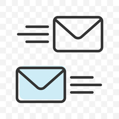 Outline sent mail envelope icon set isolated flat design.