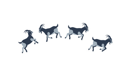 Dynamic herd of goats leaping and running with energetic movement and playful spirit