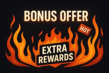 Bonus Offer with HOT Extra Rewards promotion, fiery style, impactful retail discount sale banner.
