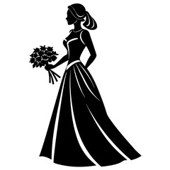 Fototapeta premium Elegant bride holding floral bouquet wedding silhouette