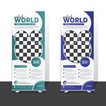 Travel business agency standee x rollup pullup retractable signage banner design vector template
