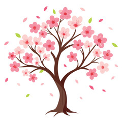 Fototapeta premium A delicate cherry blossom tree icon with soft pink petals, a beautiful and clean minimal design on a simple white background, for spring or nature themes.