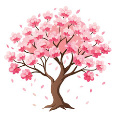 Fototapeta premium Delicate cherry blossom tree in full bloom with soft pink petals, a beautiful and elegant illustration on a clean white background, symbolizing spring.