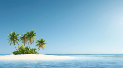Fototapeta premium Serene tropical island with palm trees, clear blue sky, and calm ocean waters creates peaceful atmosphere