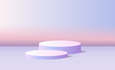 Abstract modernd 3D Purple Podium with Circle Transparent Glass and Gradient Backdrop for Product Display and Mockup, modern design