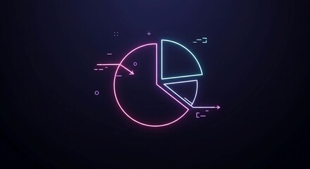 Dynamic neon pie chart visualizing business data and financial growth on dark background with modern design