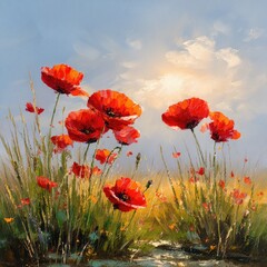 Obraz premium Vibrant poppy field under a summer sky