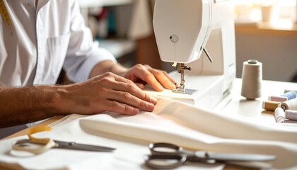 hands of sewing machine