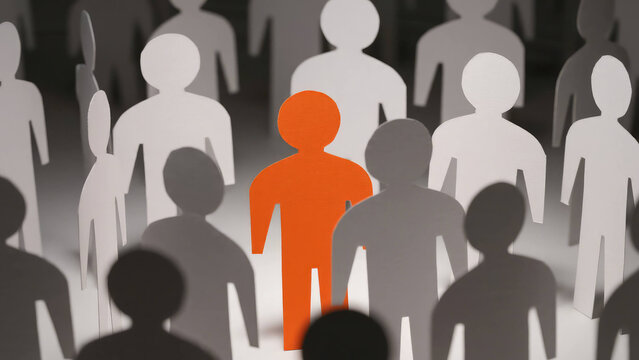 Standing Out from the Crowd: A single, vibrantly colored figure stands out amidst a sea of muted tones, symbolizing individuality, uniqueness, and the courage to be different. 