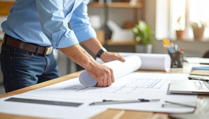 Interior designer architect creative work hand drawing, an architect is working