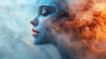 Fototapeta premium Woman's profile, smoky hair, studio, ethereal beauty