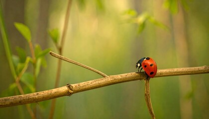 Ladybug on Branch in Forest