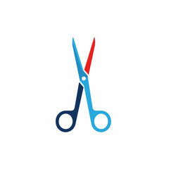 Stylized Scissors with Blue and Red Blades Open.