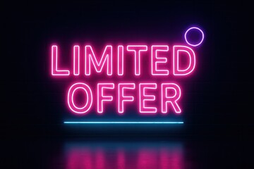 Neon banner displaying LIMITED OFFER with a vibrant design, eye-catching retail discount promotion.