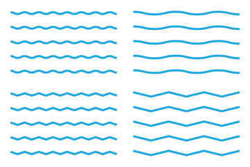 Wavy curve zig zag line pattern. Wave ornament pattern. Blue zig zag pattern Set of thin line waves. Set of wavy zigzag lines. Wave thin line.