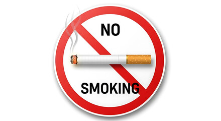 No smoking sign isolated on white background, a clear message against smoking with a cigarette crossed out in a red circle symbol