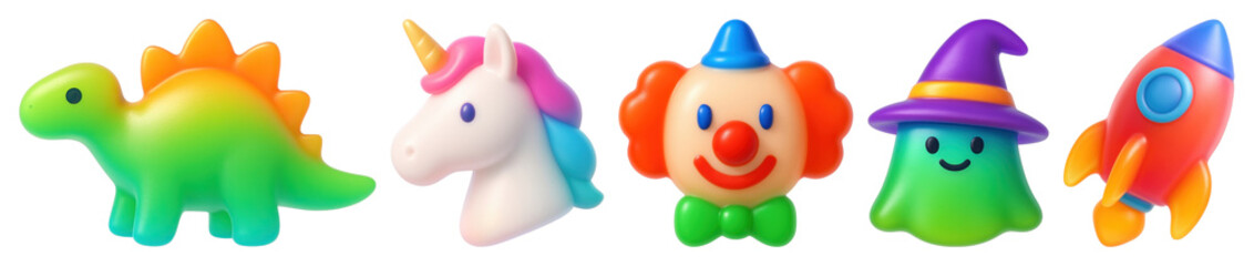 PNG Colorful whimsical toy characters, element set on transparent background