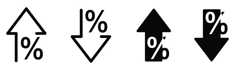 percentage icons, percent arrows icon set . with increase arrow up icon, decrease arrow down icon . profit and lose money vector icons