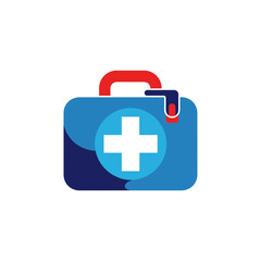 Obraz premium Blue First Aid Kit with White Cross and Red Handle Illustration.