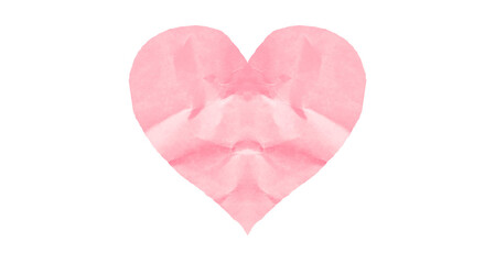 Pink heart symbol with crumpled paper texture isolated on transparent background.