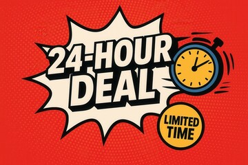 Obraz premium 24-HOUR DEAL with LIMITED TIME offer banner, comic dynamic style, urgent retail discount promotion.