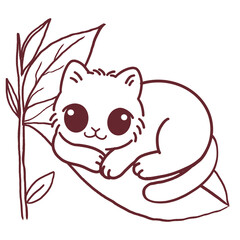 Cafe Cat Line Art Collection, Cozy Tea Time Illustration Set