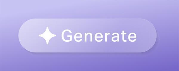 AI generate glass prompt text button for artificial intelligence applications featuring tech interface and glassmorphism modern frame vector gloss design for digital assistant generate and search bar.