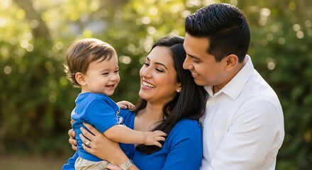 Fototapeta premium Happy Young Family Bonding Outdoors with Love and Affection on a Sunny Day Enjoying Family Time and Creating Lasting Memories
