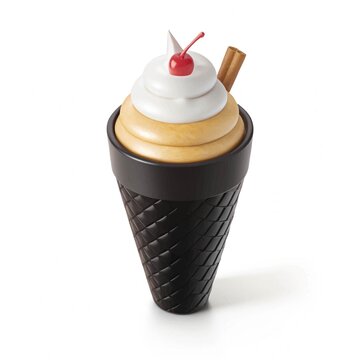 3D Render Ice Cream Cone with Whipped Cream and Cherry