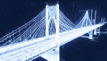 Fototapeta premium Futuristic bridge with glowing lights and intricate design in the dark night