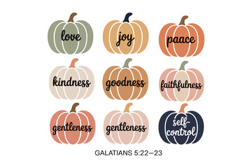 Fruits of the Spirit Fall Pumpkins Illustration – Galatians 5:22–23 Bible Verse Design