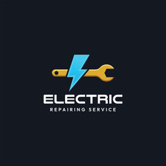 Electric repairing logo template with wrench and bolt icon