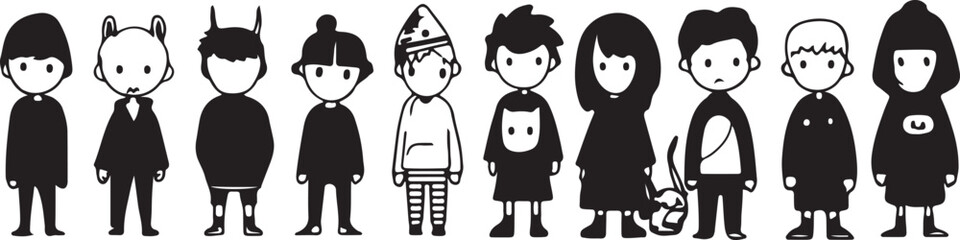 Cartoon Kids Vector Illustration – Characters, Funny, Cute, Minimal, Flat, Outline, Black and White, Sketch, Doodle, Creative, Icon, Symbol, Family, Children, Art, Illustration, Design, Playful, Moder