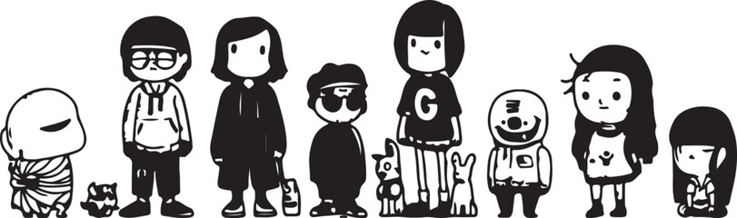 Cartoon Teen Characters Vector – Cute, Funny, Minimal, Flat, Outline, Black and White, Kids, Doodle, Sketch, Creative, Icon, Symbol, Illustration, Design, Art, Family, Modern, Playful