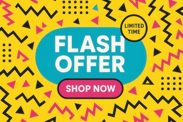 Obraz premium Bright and vibrant FLASH OFFER limited time banner, energetic style, compelling retail sale promotion.
