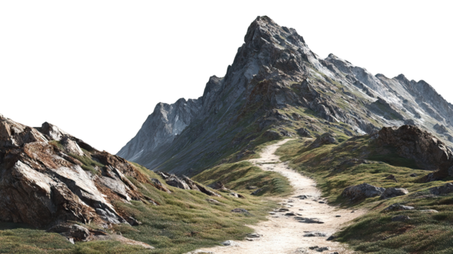 Scenic rocky mountain trail, isolated on transparent cutout background