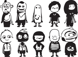 Cartoon People Vector Illustration – Characters, Kids, Funny, Cute, Minimal, Flat, Outline, Black and White, Sketch, Doodle, Creative, Icon, Symbol, Design, Modern, Family, Fun, Art