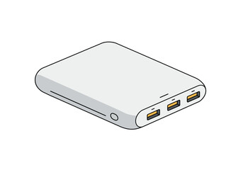 White power bank with three USB ports and indicator lights